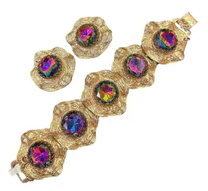 Judy Lee 60s Watermelon Rhinestone Bracelet and Earring Set