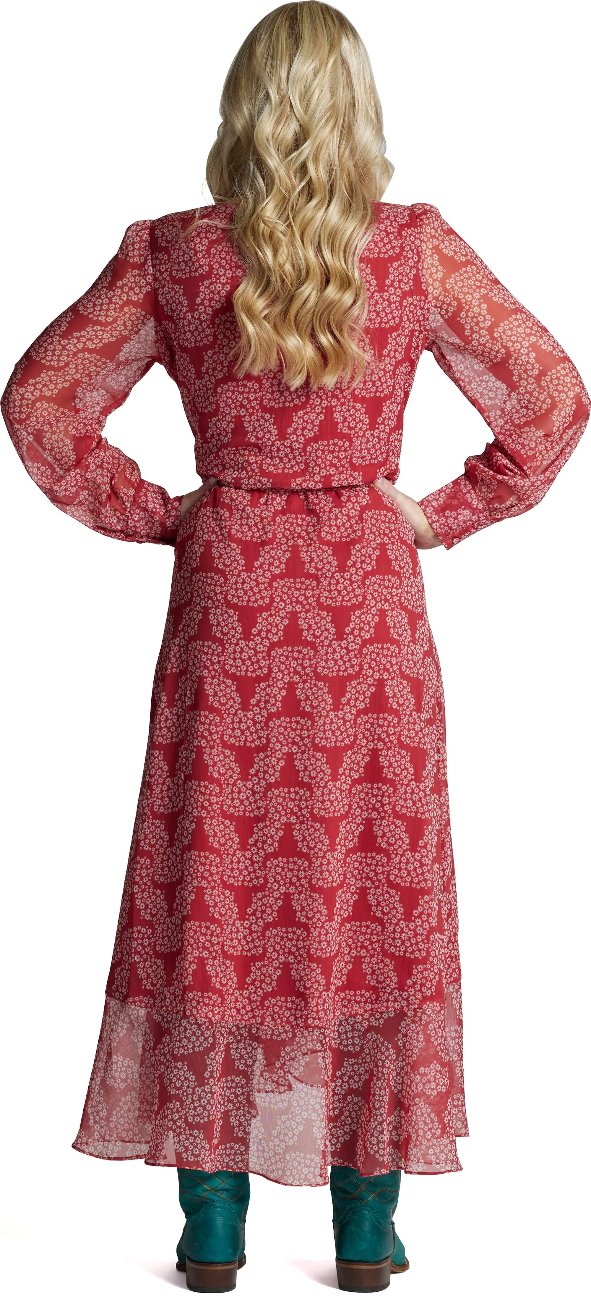 Justin Ladies Red Floral Skull Wrap Maxi Dress
