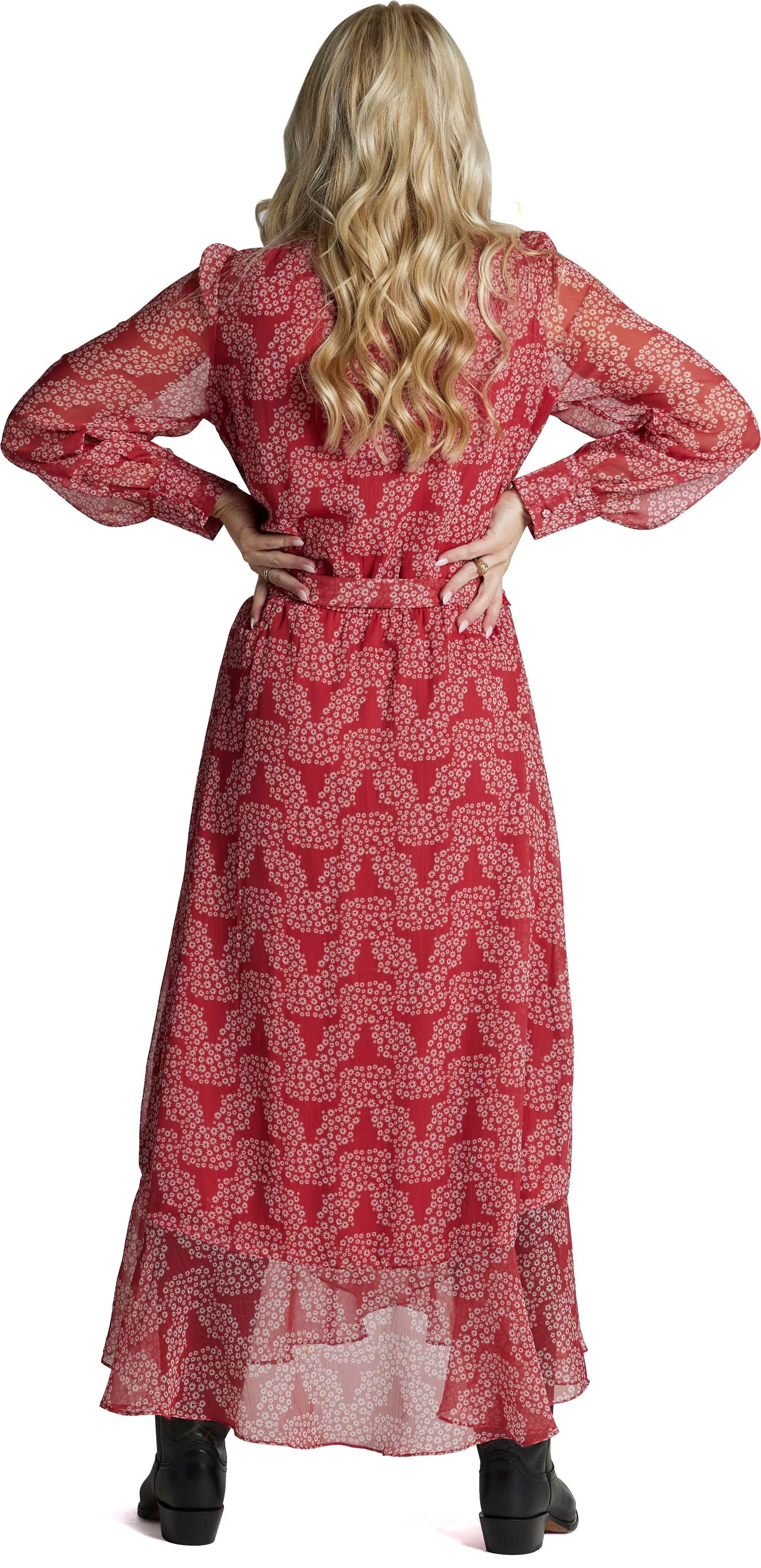Justin Ladies Red Floral Skull Wrap Maxi Dress