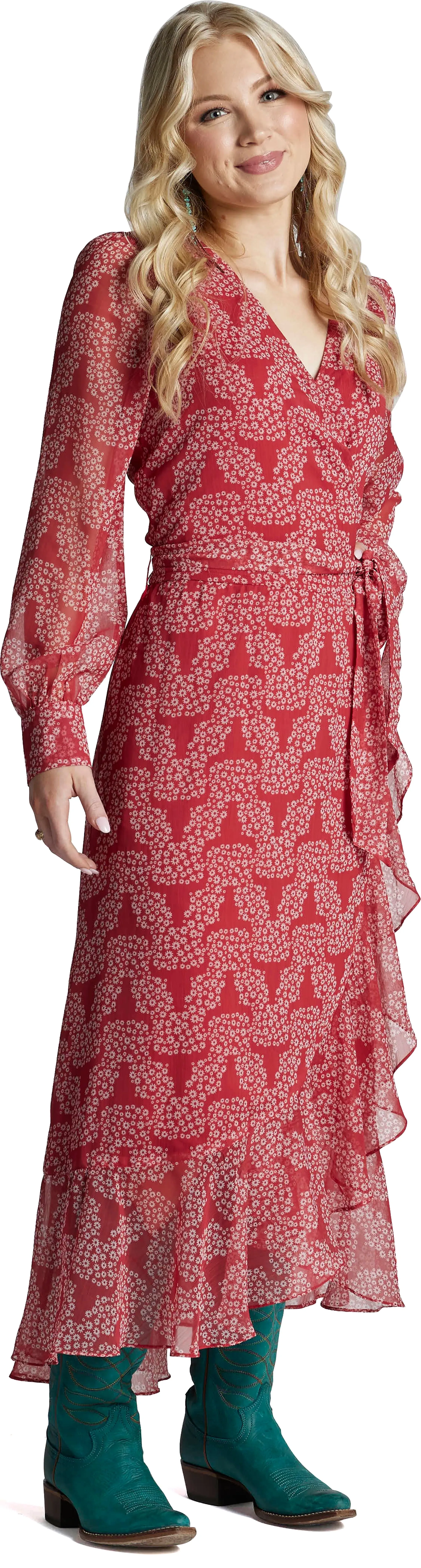 Justin Ladies Red Floral Skull Wrap Maxi Dress