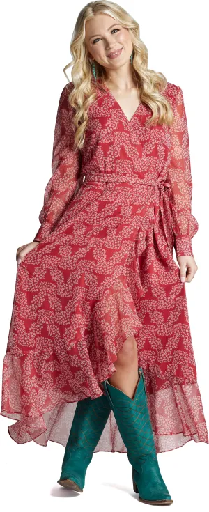 Justin Ladies Red Floral Skull Wrap Maxi Dress