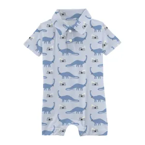 Kickee Pants Dew Pet Dino Print Short Sleeve Polo Romper