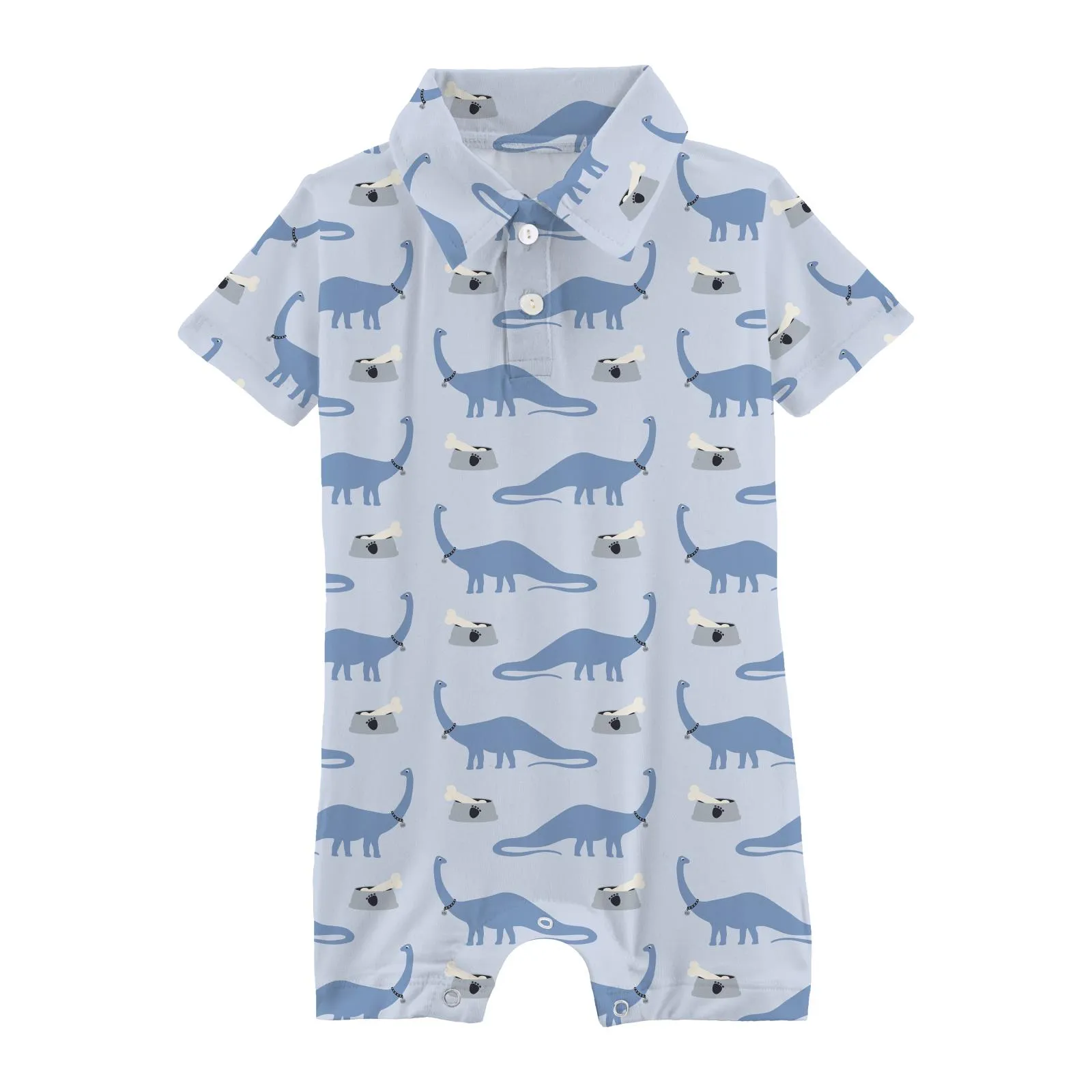 Kickee Pants Dew Pet Dino Print Short Sleeve Polo Romper