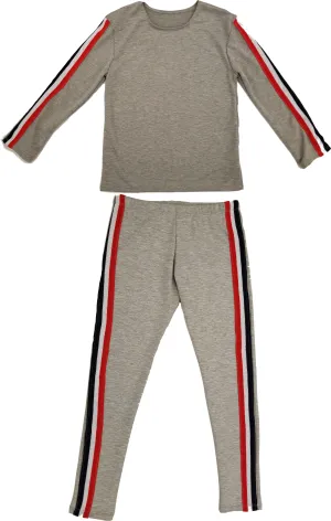 Kids Red/White/Blue Stripe Side Leggings and Top Set