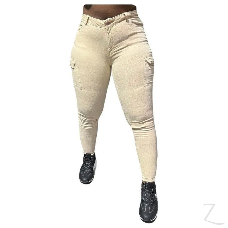 Ladies High Waist Super Skinny Strong Stretchy Cargo Pants | Zip Detail | "Oola"