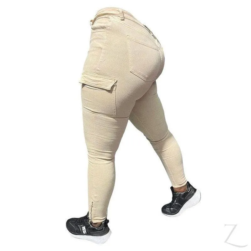Ladies High Waist Super Skinny Strong Stretchy Cargo Pants | Zip Detail | "Oola"