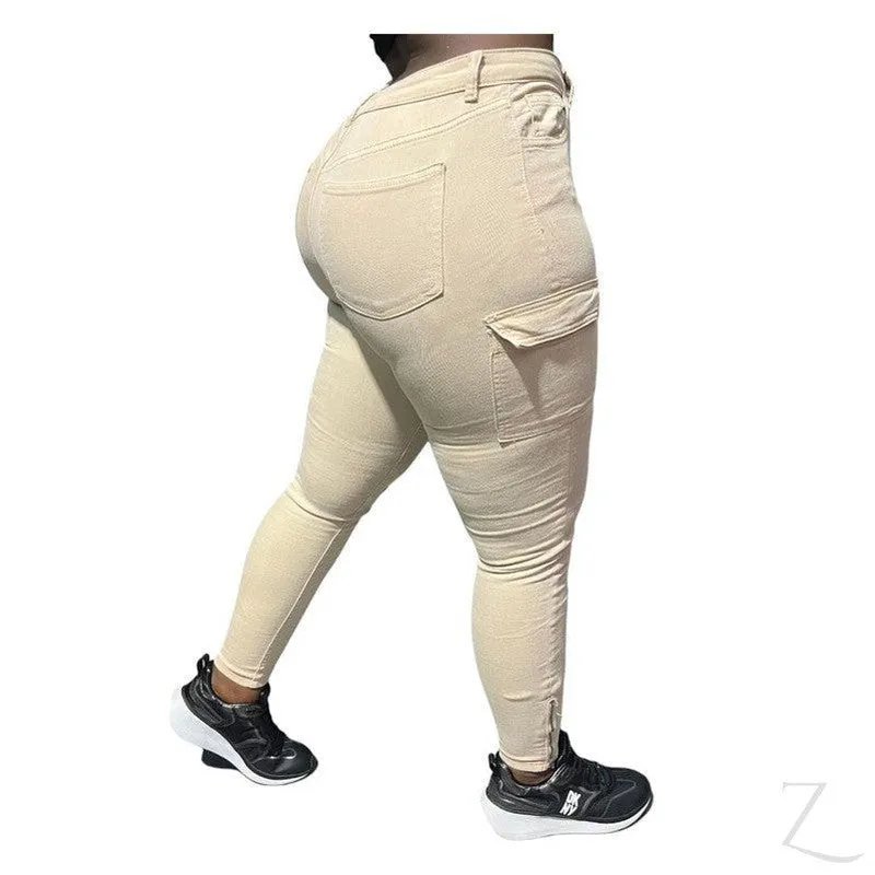 Ladies High Waist Super Skinny Strong Stretchy Cargo Pants | Zip Detail | "Oola"