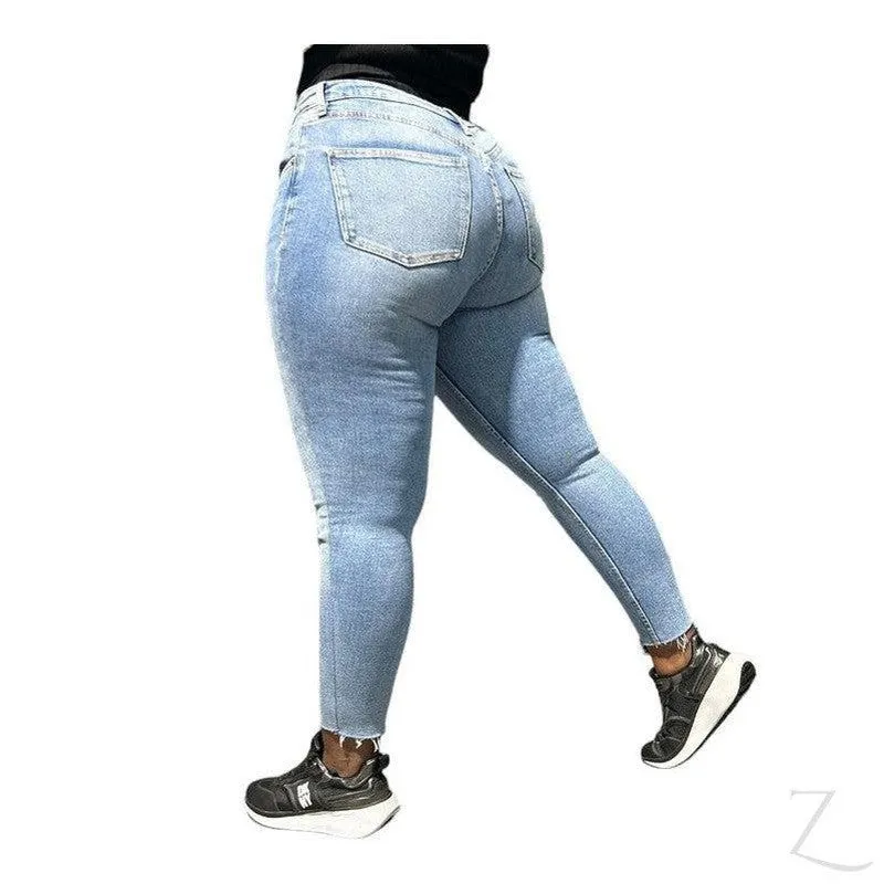 Ladies Super Strong Stretchy Skinny Denim Jeans | Cropped | "Zia"