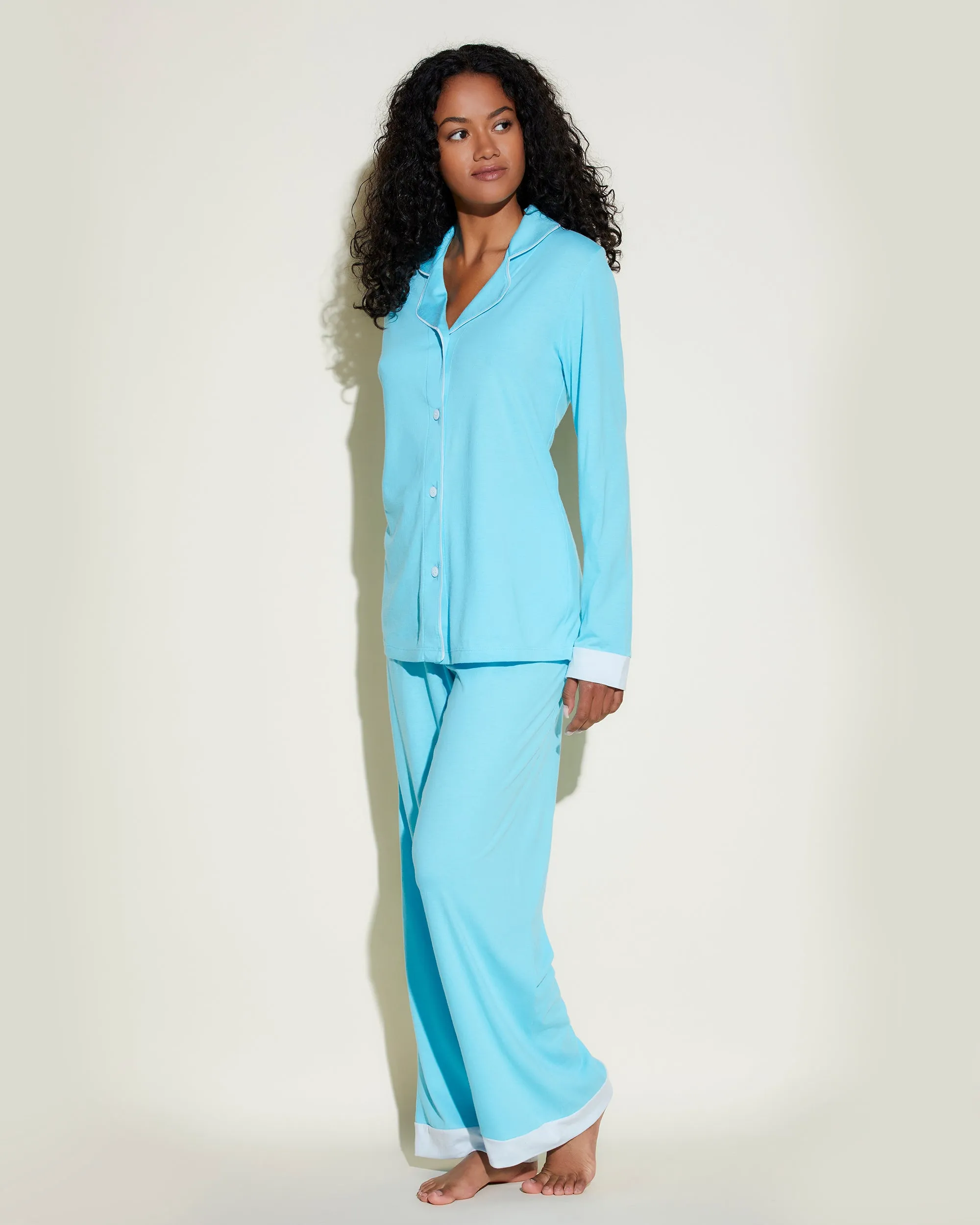 Langärmeliges Top & Hose Pyjama-Set Mit Bändern