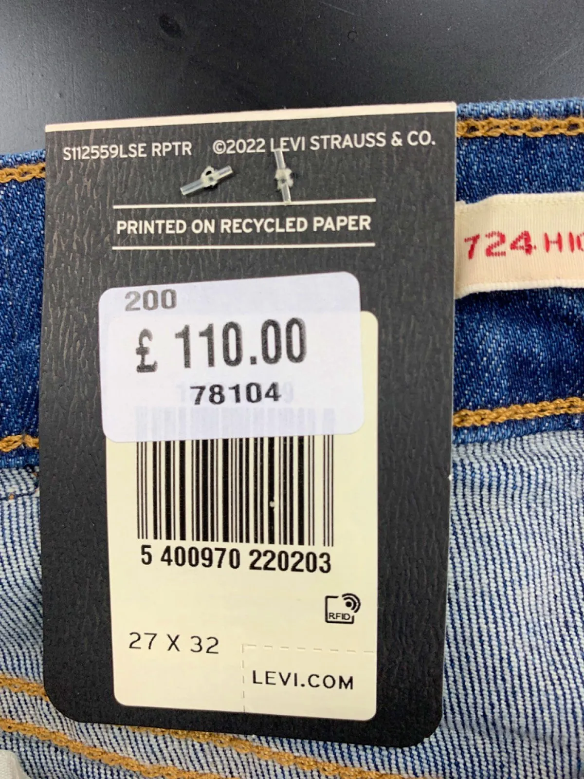 Levi's Blue 724 High Rise Slim Straight Jeans W27