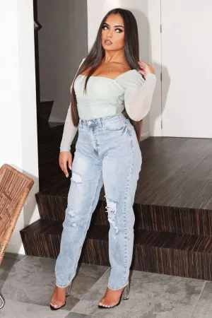 Light Wash Rip High Rise Boyfriend Jeans - Lashae