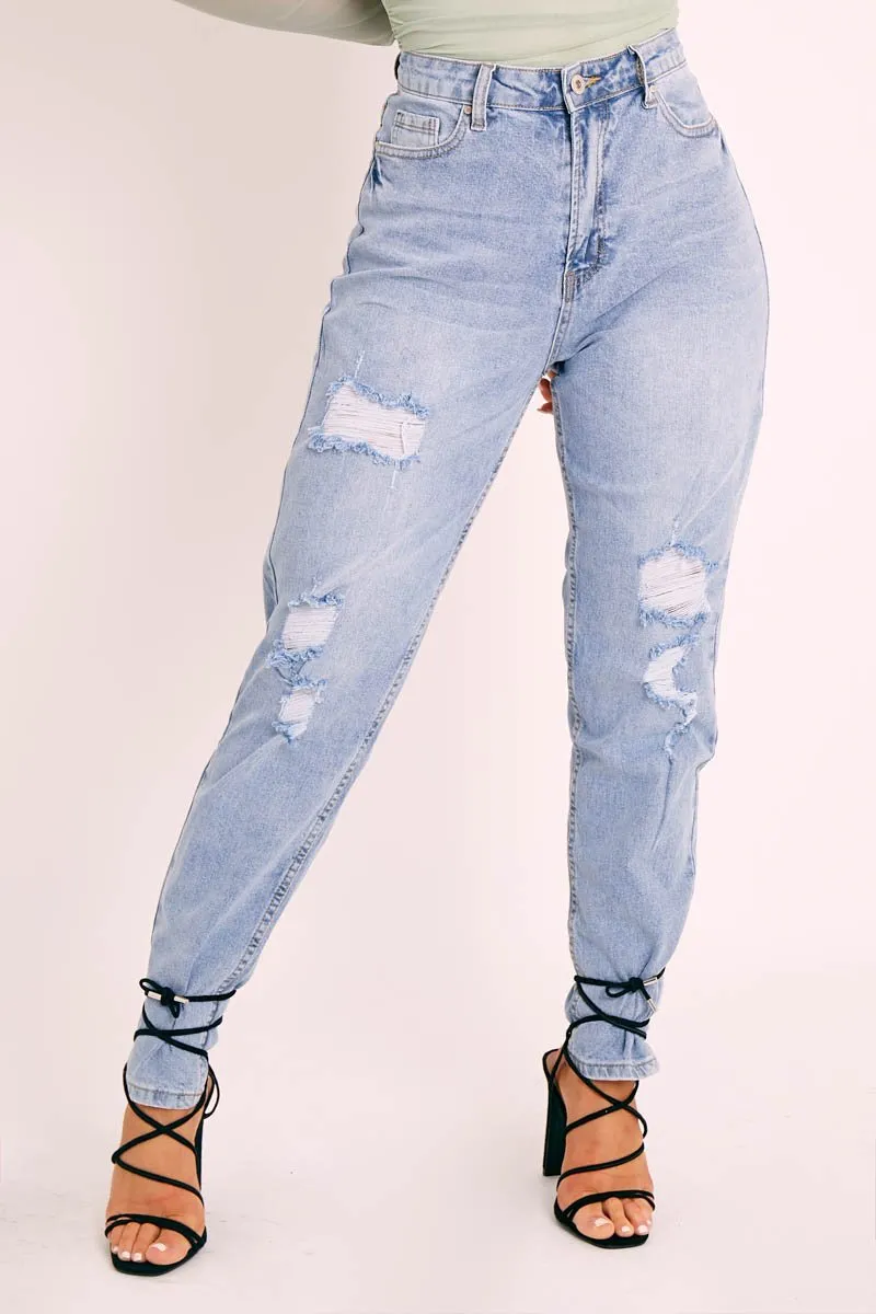 Light Wash Rip High Rise Boyfriend Jeans - Lashae