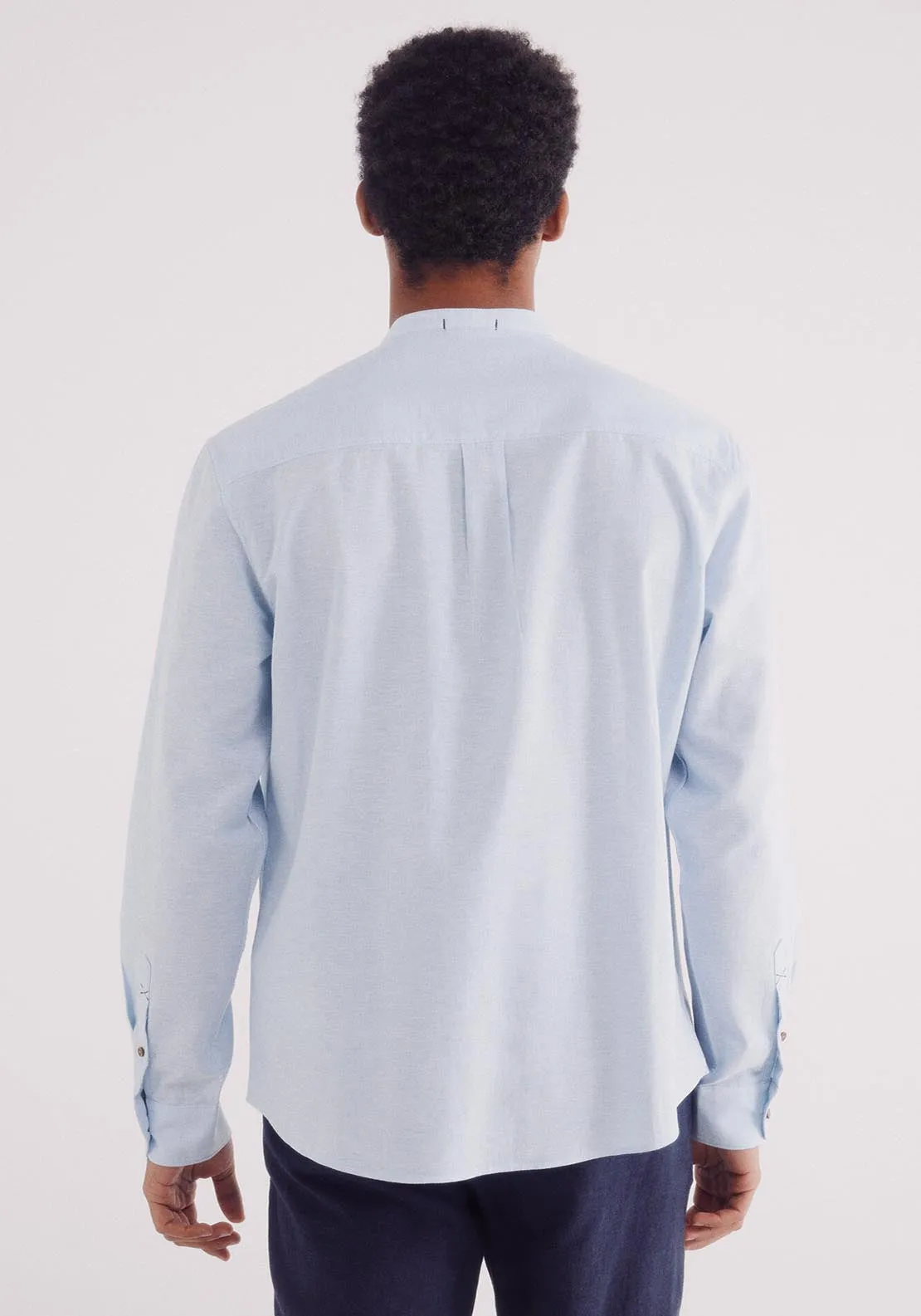 Linen Shirt With Mandarin Collar - Blue