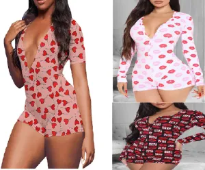 Lip print short sleeve V-neck jumpsuit（AY1641）