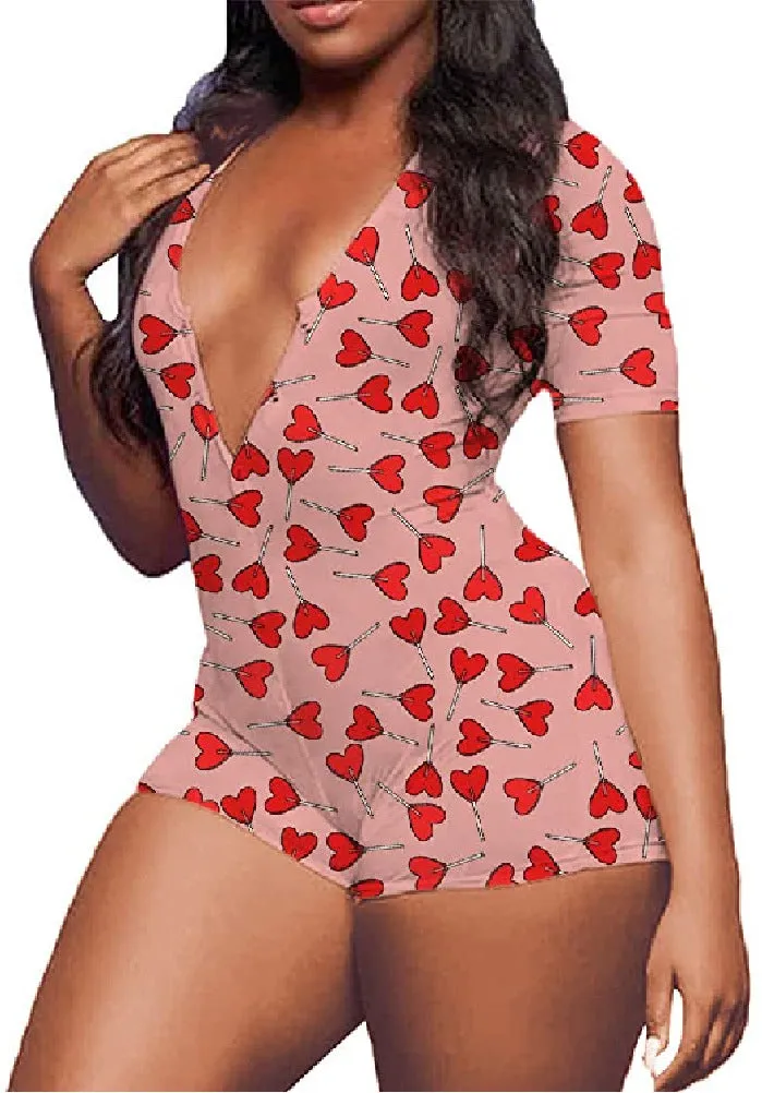 Lip print short sleeve V-neck jumpsuit（AY1641）