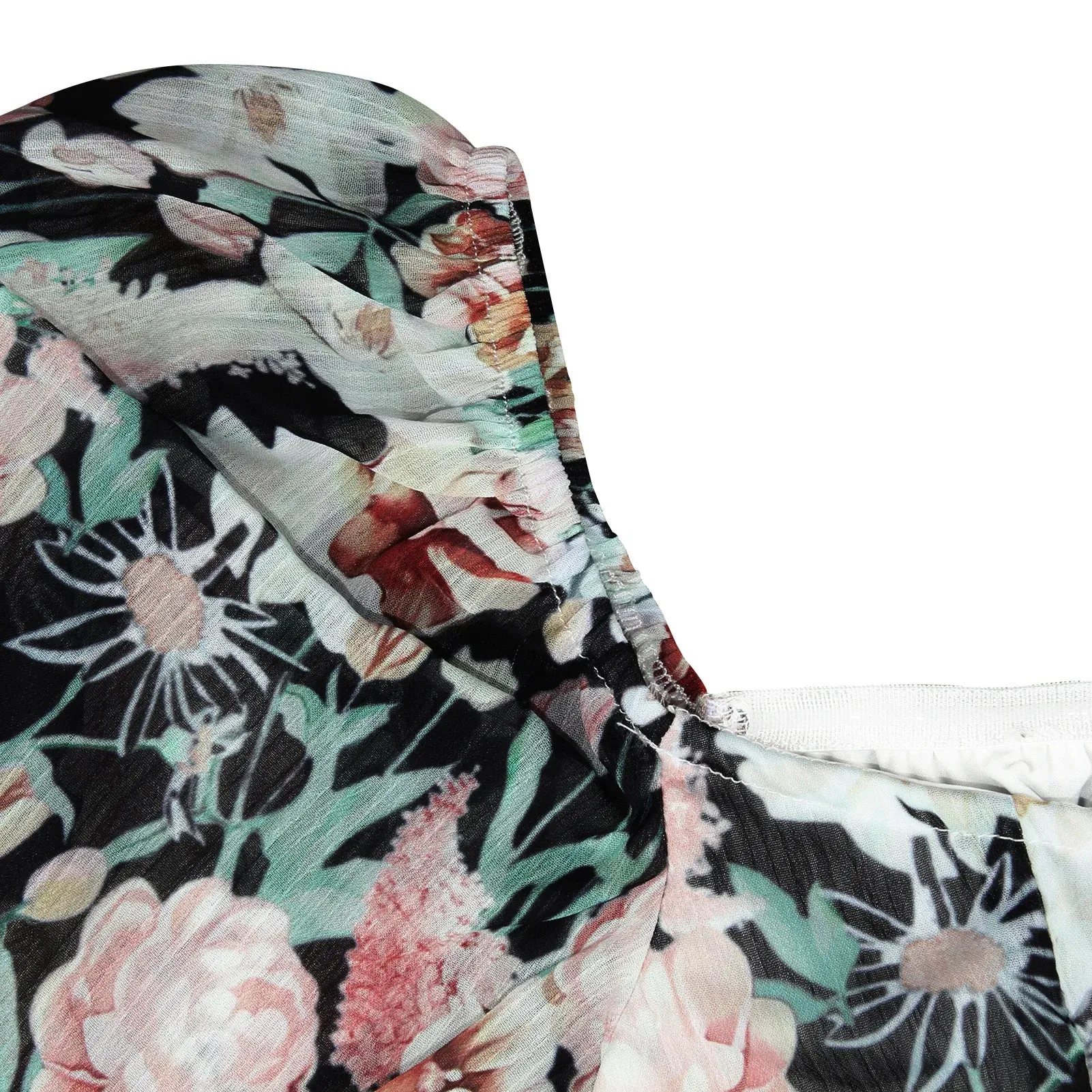 Long Sleeve Floral Print Bohemian Ruffles V Neck Rompers Dress