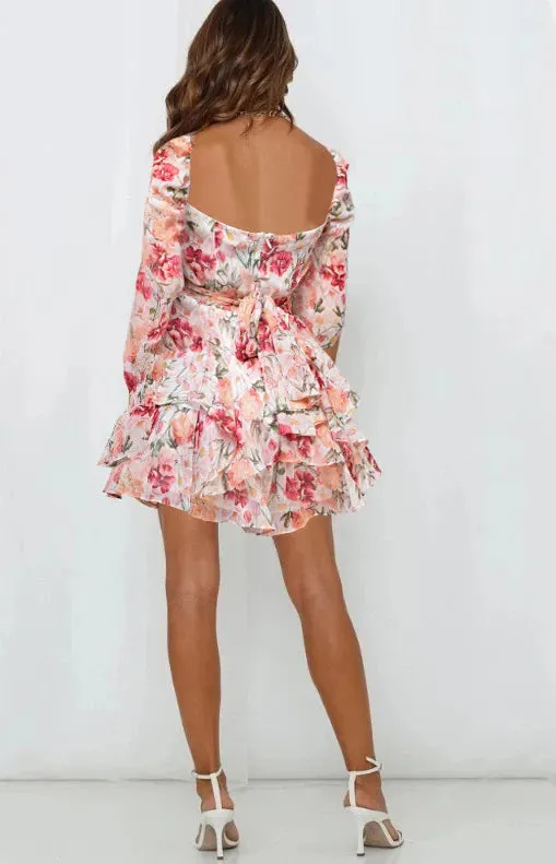 Long Sleeve Floral Print Bohemian Ruffles V Neck Rompers Dress