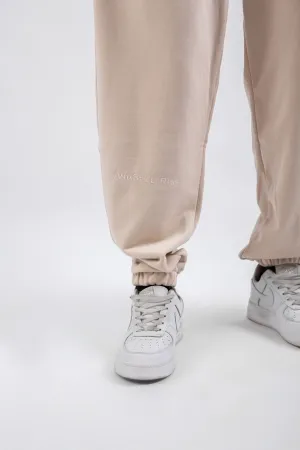 Loose Drawstring Sweatpant & Chill Sleeve T-shirt Beige Set