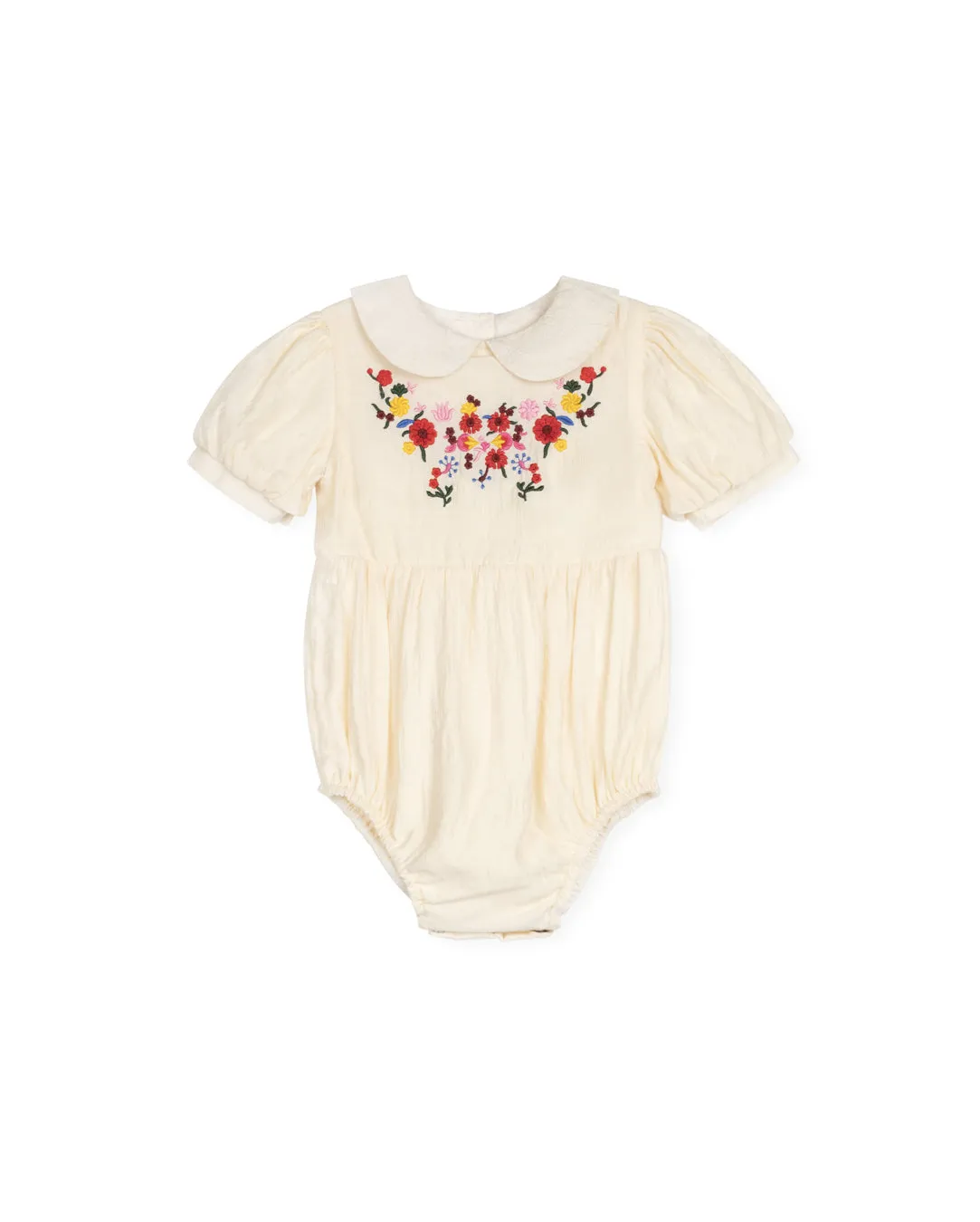 Loron - Floral Embroidery Puff Sleeve Romper