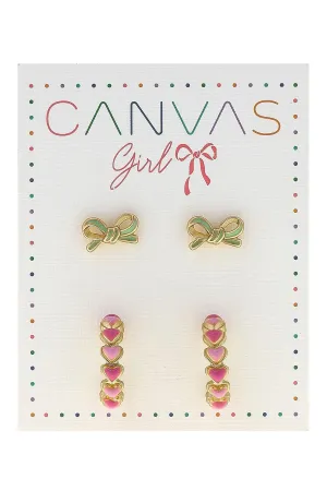 Maggie Bow Children's Studs & Heart Hoop Earrings (Set of 2)