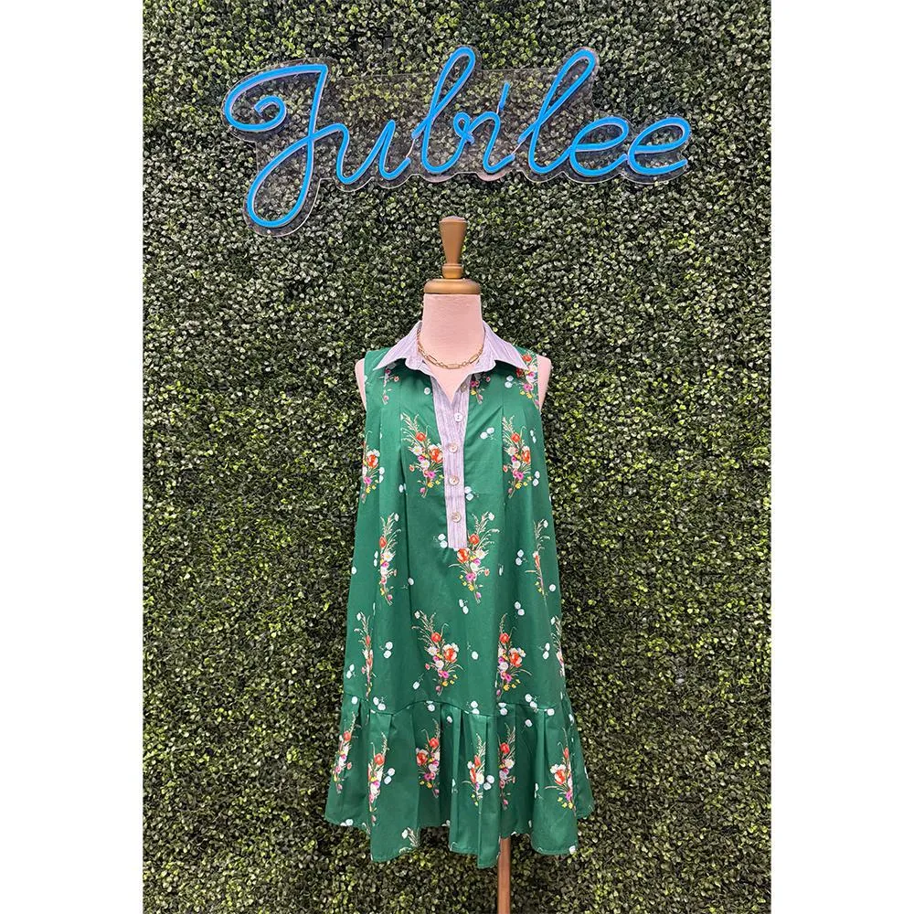 Martha Green Sleeveless Floral Dress