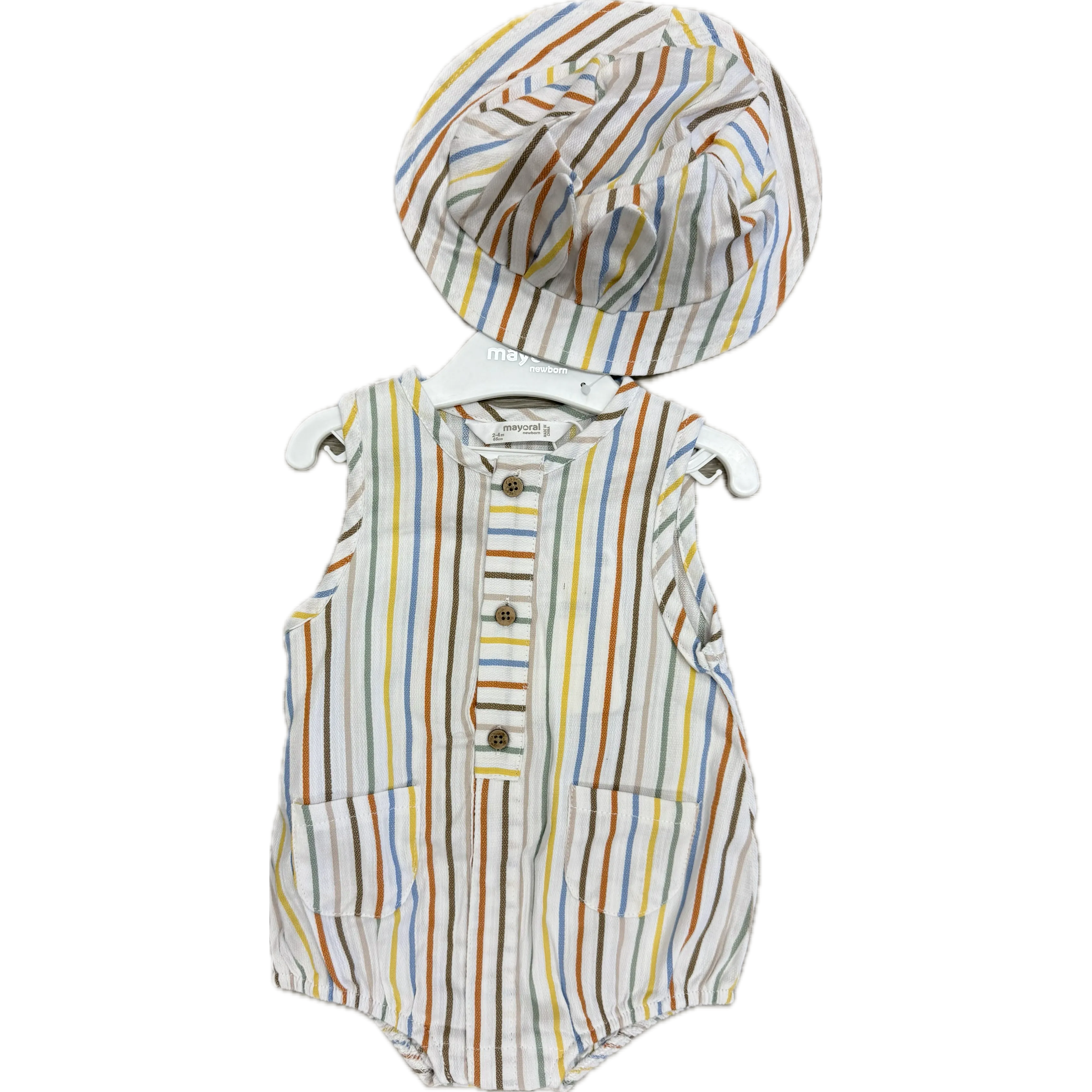 Mayoral Boy Stripe Short Bodysuit with Hat