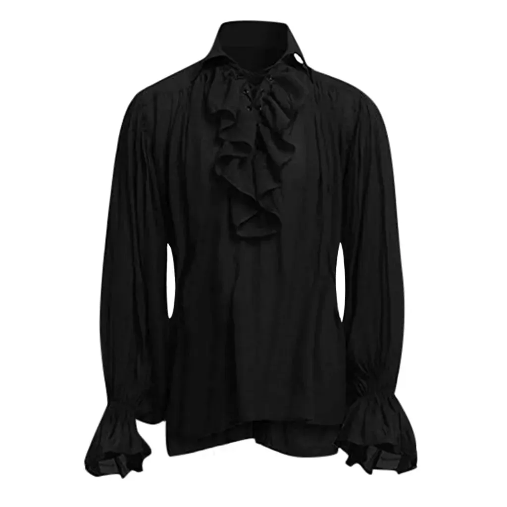 Medieval Adults Halloween Costumes Autumn Casual Shirts Steampunk Cosplay Bandage Long Sleeve Ruffled Shirt Gothic Blouse Tops
