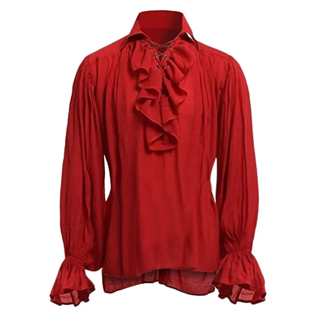 Medieval Adults Halloween Costumes Autumn Casual Shirts Steampunk Cosplay Bandage Long Sleeve Ruffled Shirt Gothic Blouse Tops