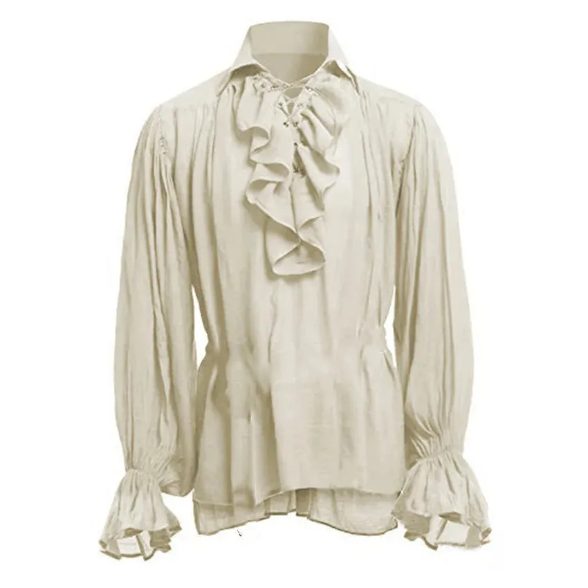 Medieval Adults Halloween Costumes Autumn Casual Shirts Steampunk Cosplay Bandage Long Sleeve Ruffled Shirt Gothic Blouse Tops