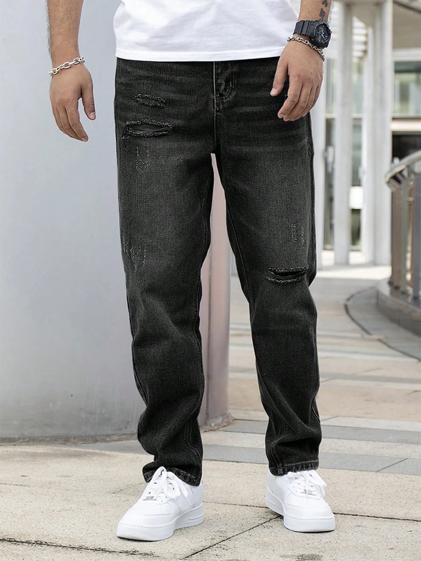 Men Stone Wash Ripped Jeans