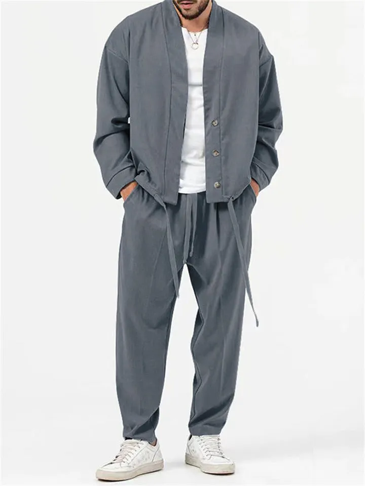 Men's Cool Street Style Oversized Outfits Hem Shirt   Baggy Pants