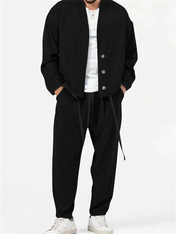 Men's Cool Street Style Oversized Outfits Hem Shirt   Baggy Pants