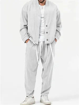 Men's Cool Street Style Oversized Outfits Hem Shirt   Baggy Pants
