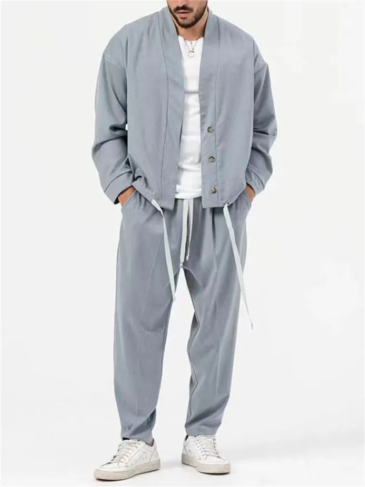 Men's Cool Street Style Oversized Outfits Hem Shirt   Baggy Pants