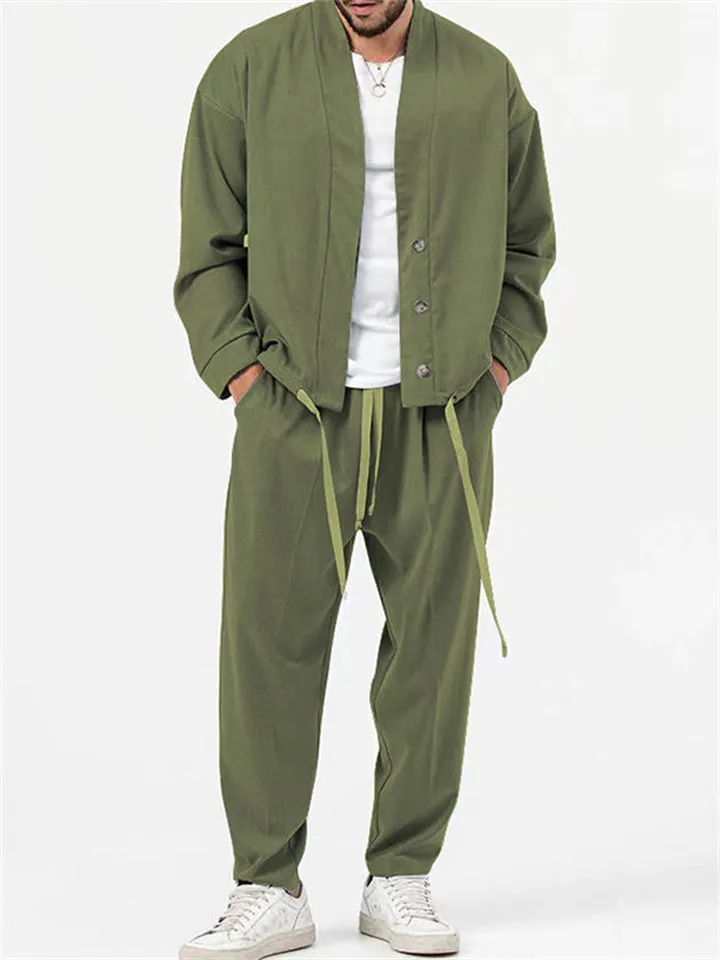 Men's Cool Street Style Oversized Outfits Hem Shirt   Baggy Pants