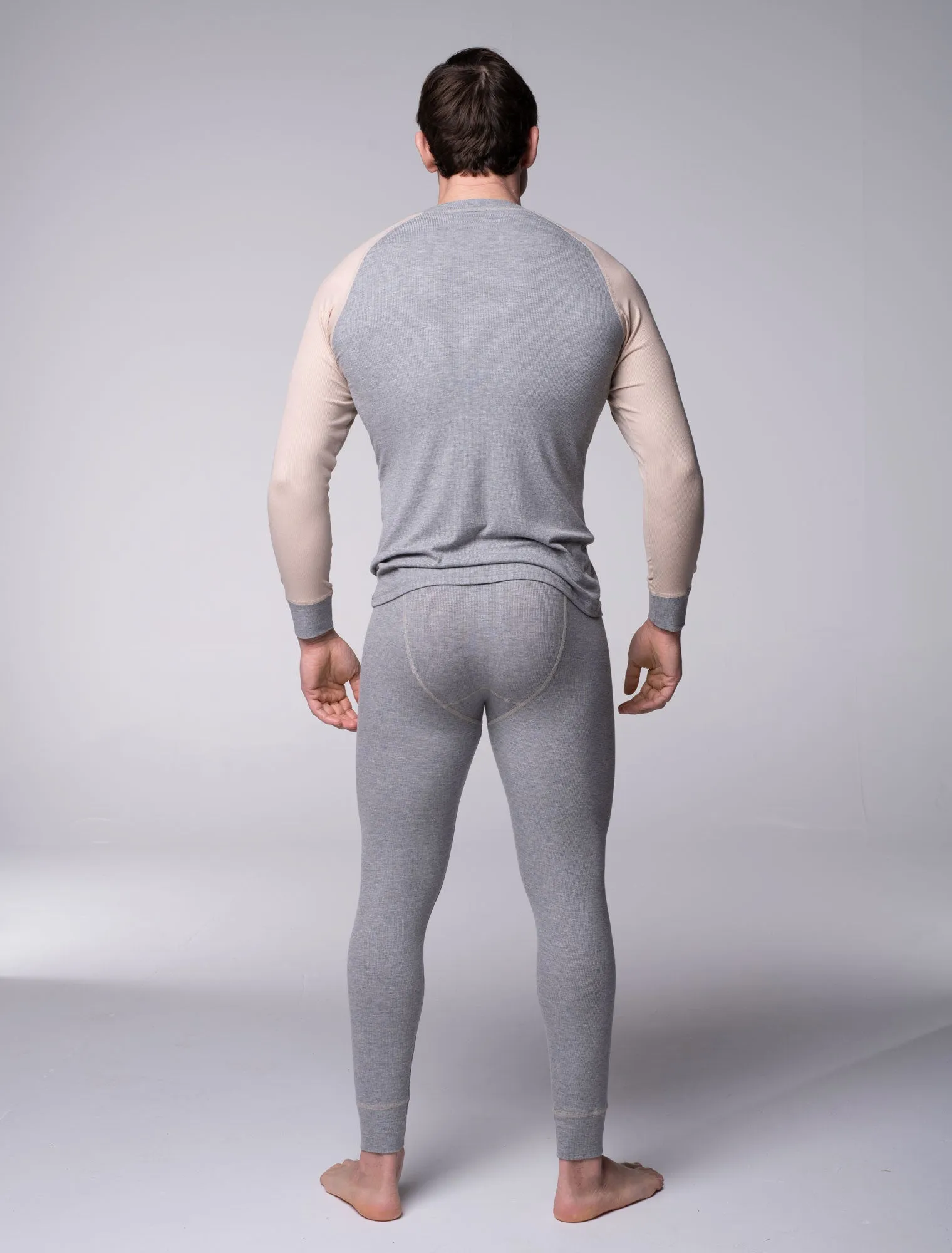 Mens Ribbed Pyjama Sets - Melange Grey