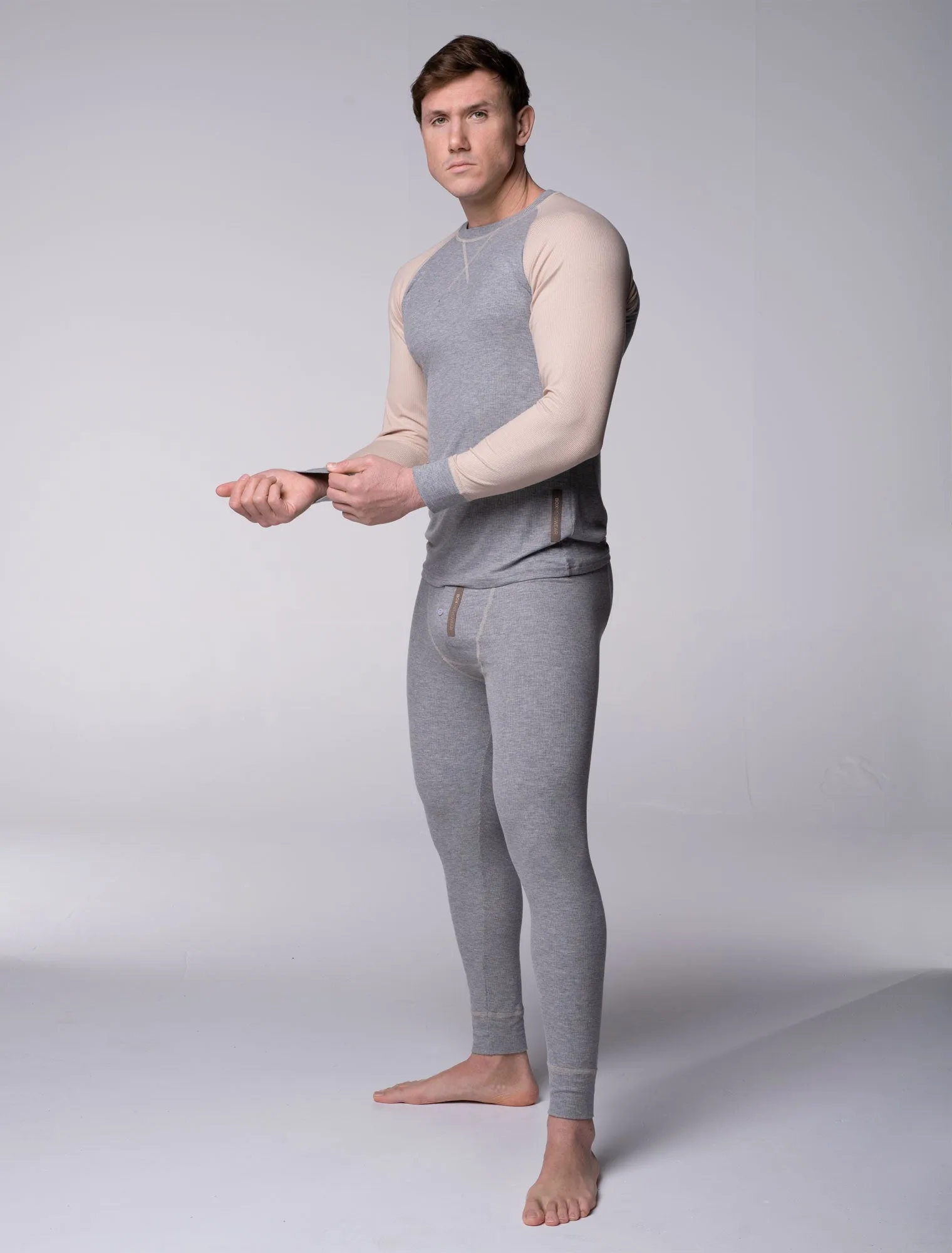 Mens Ribbed Pyjama Sets - Melange Grey
