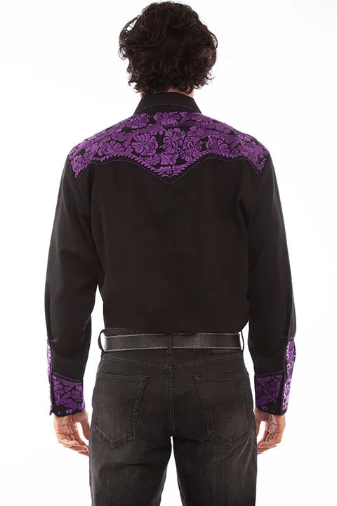 Men's Vintage Western Shirt Collection: Scully Gunfighter Black & Purple