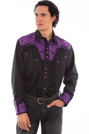 Men's Vintage Western Shirt Collection: Scully Gunfighter Black & Purple