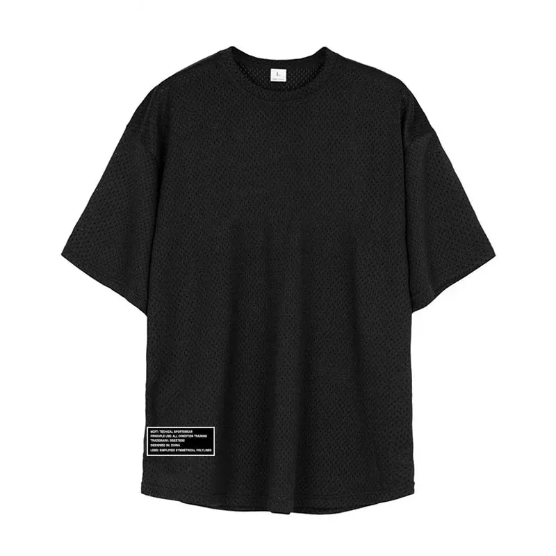 Mesh Oversized Half Sleeve Men's Fitness T-Shirt - Streetwear Hip Hop Loose Sportswear, Gym Clothing Bodybuilding Tee