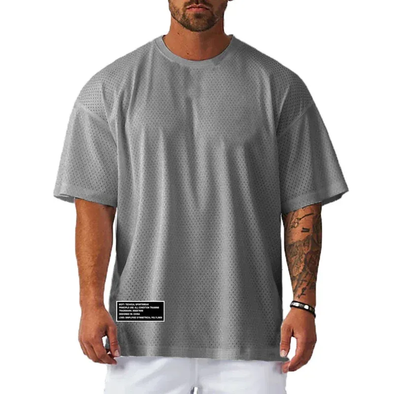 Mesh Oversized Half Sleeve Men's Fitness T-Shirt - Streetwear Hip Hop Loose Sportswear, Gym Clothing Bodybuilding Tee
