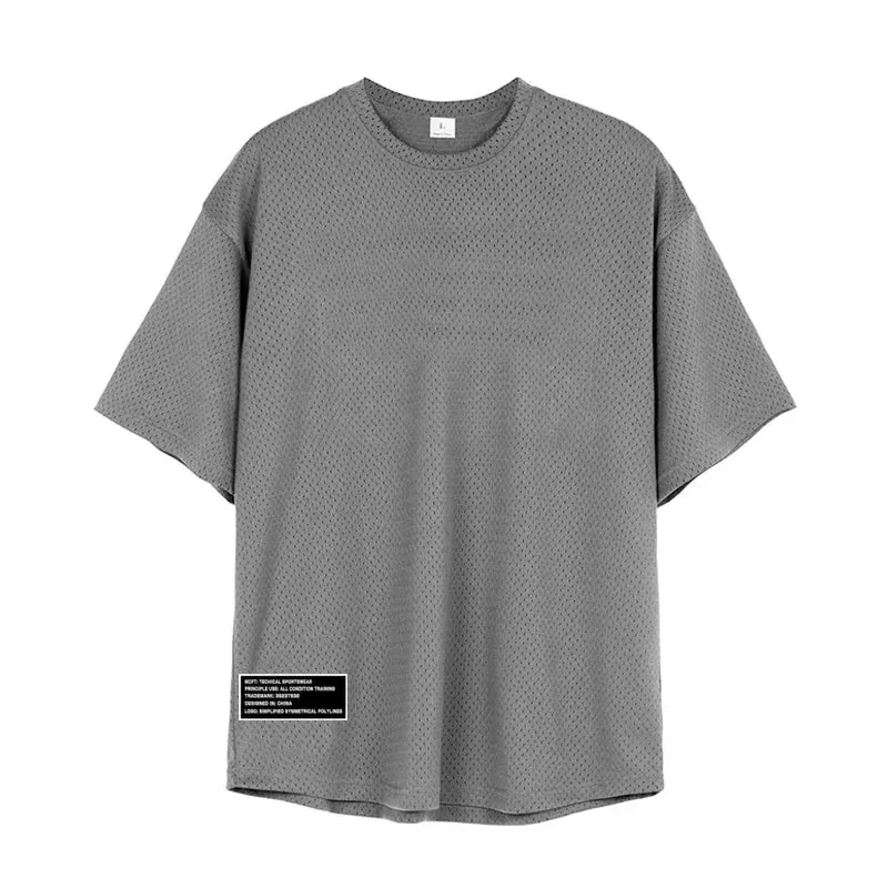 Mesh Oversized Half Sleeve Men's Fitness T-Shirt - Streetwear Hip Hop Loose Sportswear, Gym Clothing Bodybuilding Tee