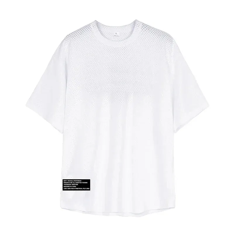 Mesh Oversized Half Sleeve Men's Fitness T-Shirt - Streetwear Hip Hop Loose Sportswear, Gym Clothing Bodybuilding Tee