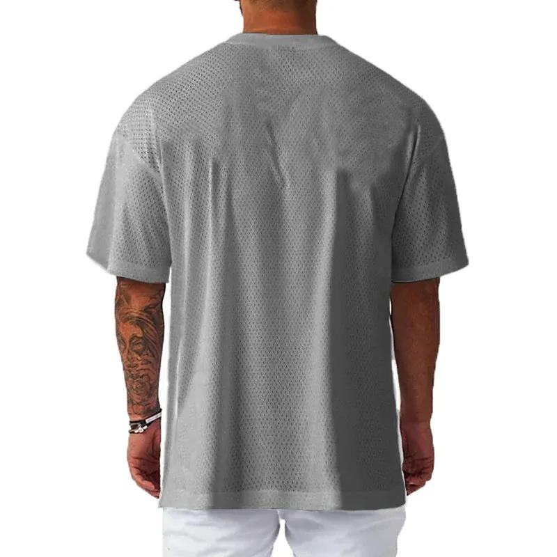 Mesh Oversized Half Sleeve Men's Fitness T-Shirt - Streetwear Hip Hop Loose Sportswear, Gym Clothing Bodybuilding Tee