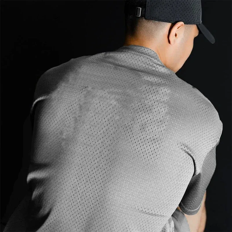 Mesh Oversized Half Sleeve Men's Fitness T-Shirt - Streetwear Hip Hop Loose Sportswear, Gym Clothing Bodybuilding Tee