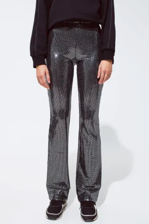 Metallic fabric flare Leggings in silver