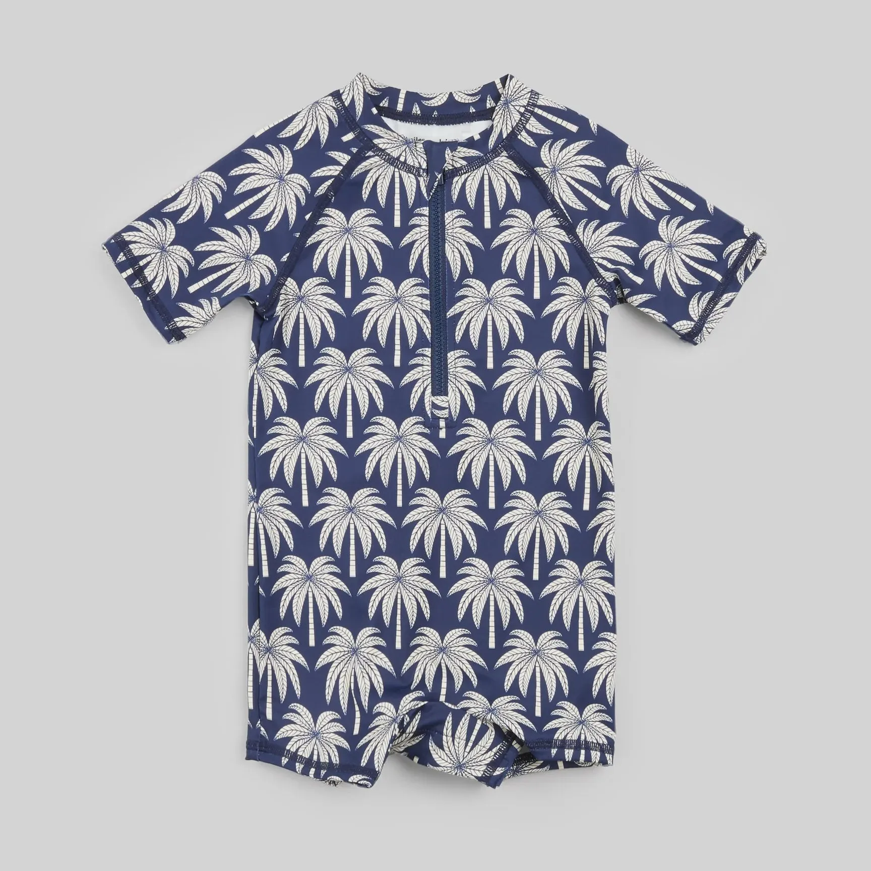 Miles the Label - Palm Tree Print Swim Romper - Dress Blues
