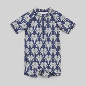 Miles the Label - Palm Tree Print Swim Romper - Dress Blues