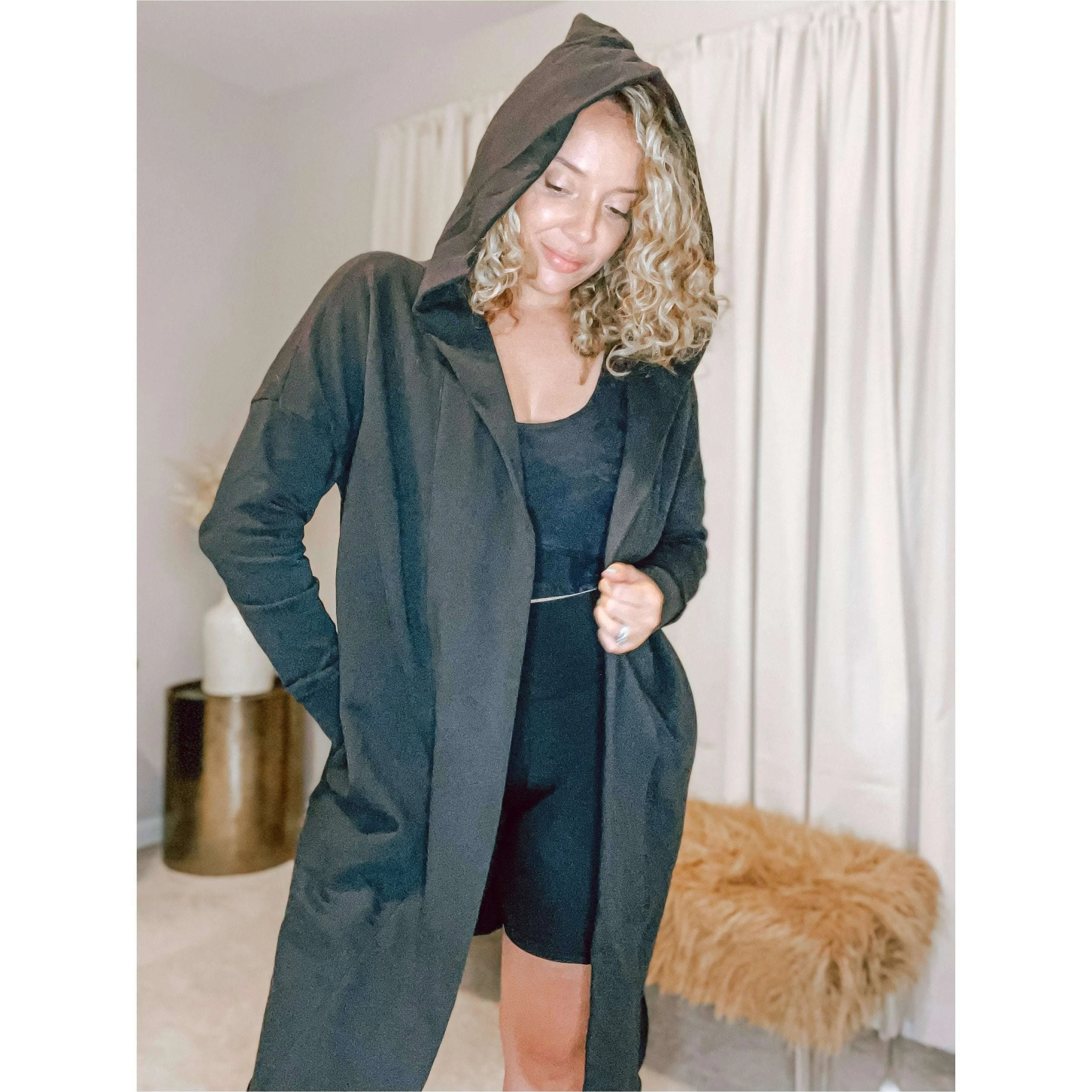 Mona Hooded Cardigan (Black)