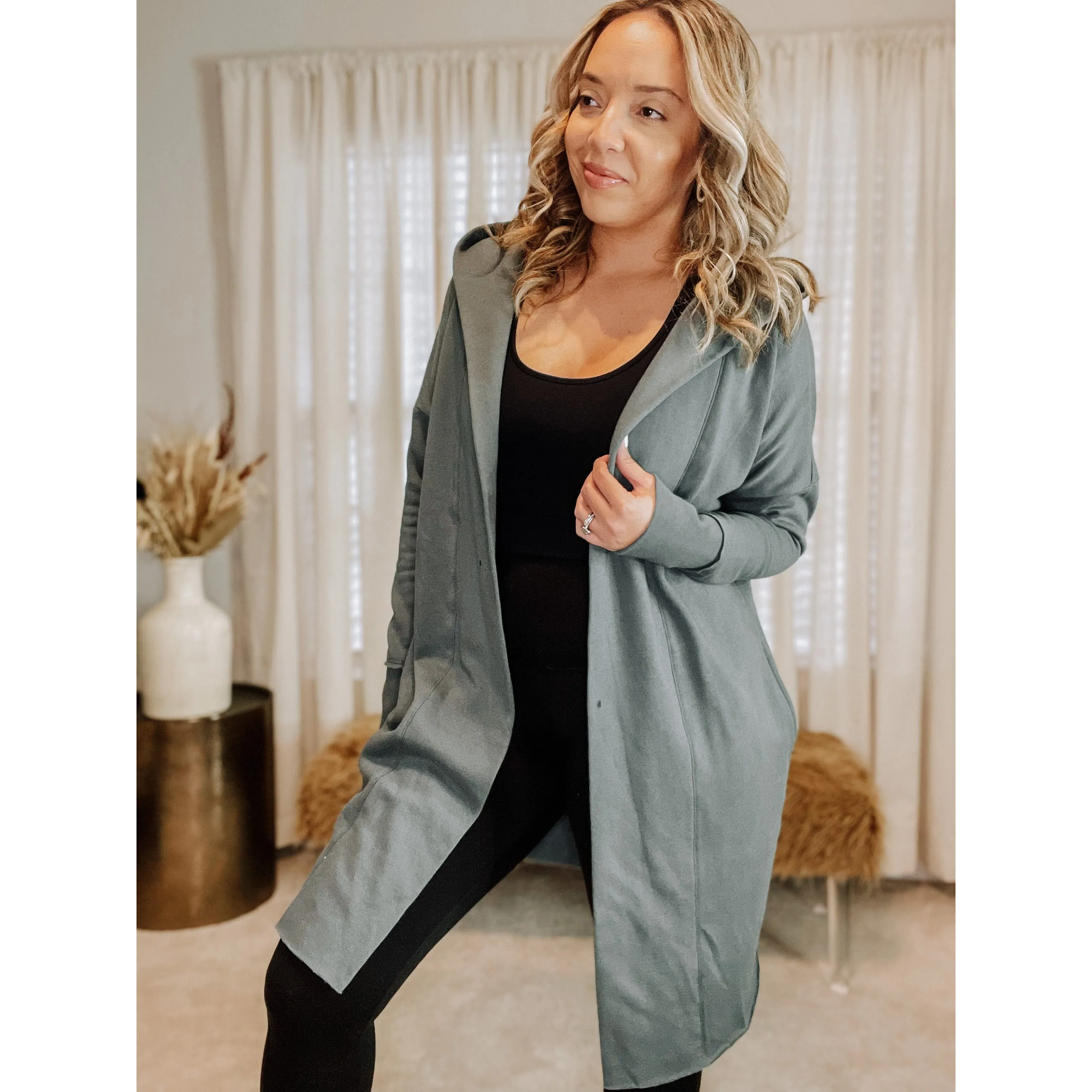 Mona Hooded Cardigan (Blue Green)